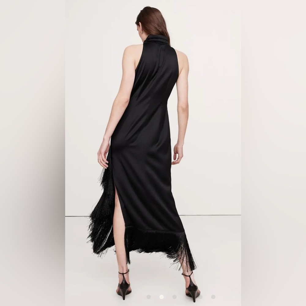 Banana Republic Fringe Satin Maxi Dress - Size 8 - Black - Picture 2 of 9